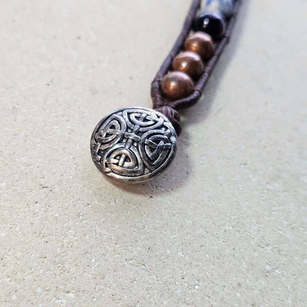 Boho Leather Wrap Bracelet Turquoise Cross Natural Stone‎ Celtic Knot Button